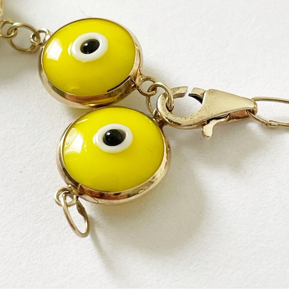 14k yellow gold yellow glass evil eye vintage bracelet - Picture 5 of 12